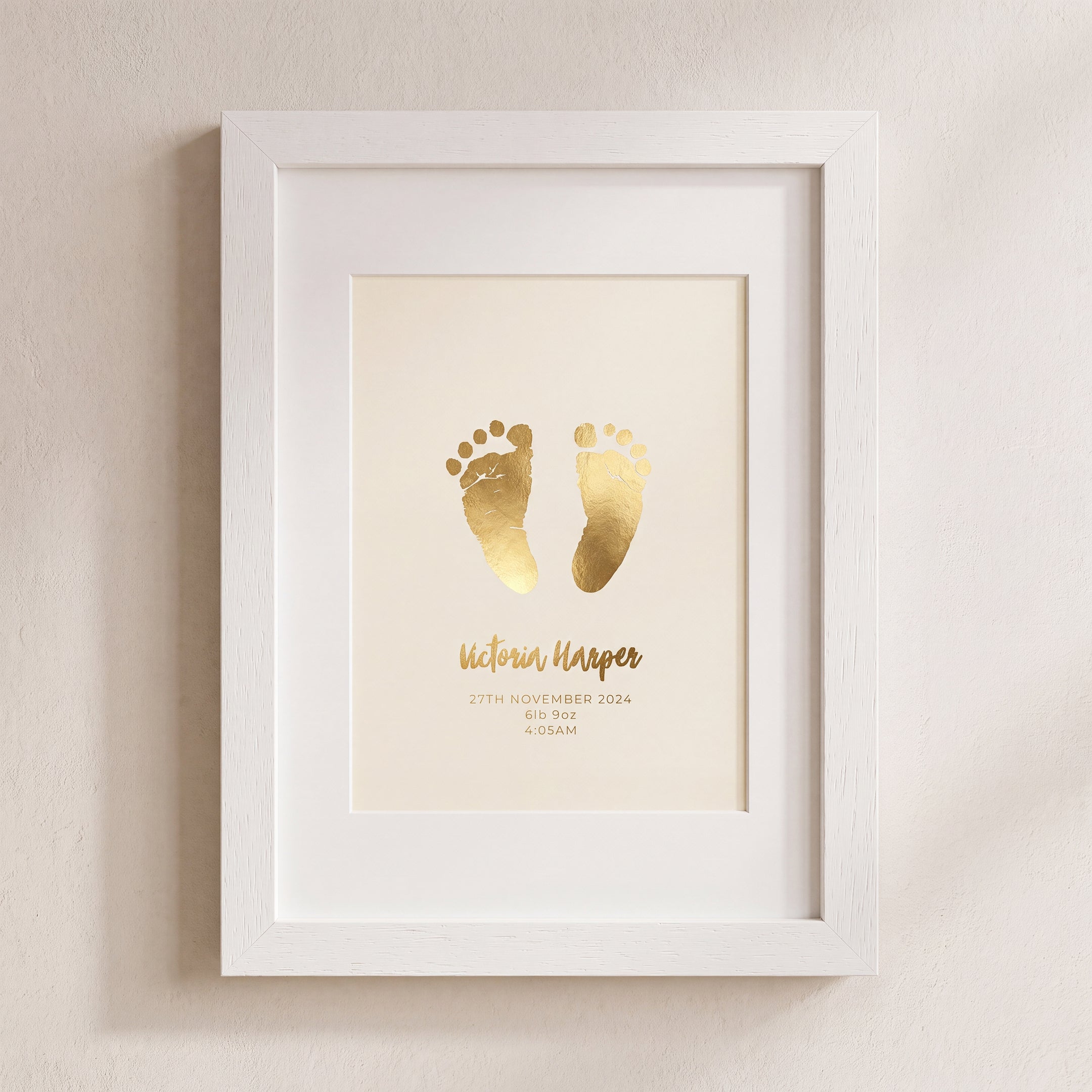 Baby hand- en voetafdruk kunstwerk met foliedruk